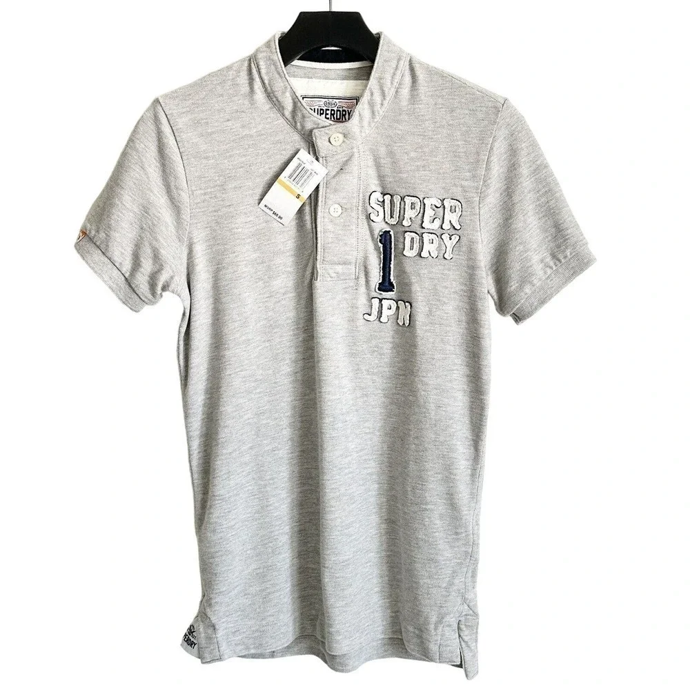 Superdry Men's 1 Japan Gray Crewneck Short Sleeve Polo Shirt Size S NWT $60 - Picture 1 of 5